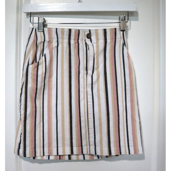 EUC Hollister Ultra High-Rise XS striped mini skirt Side Pockets White Pink Gray - Picture 1 of 8